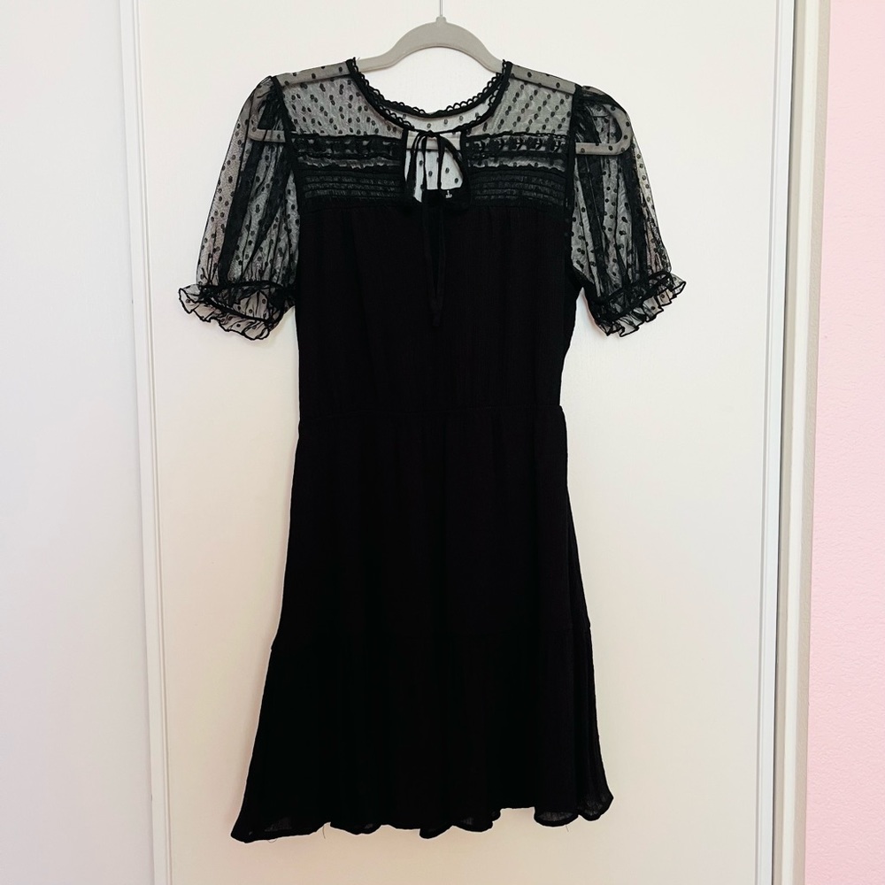 Sweet Wanderer Black Mesh Sleeve Dress